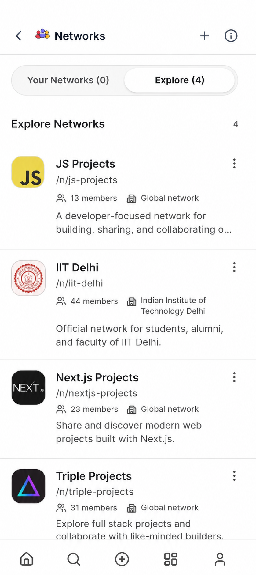 Networks screen in the Ovuge app