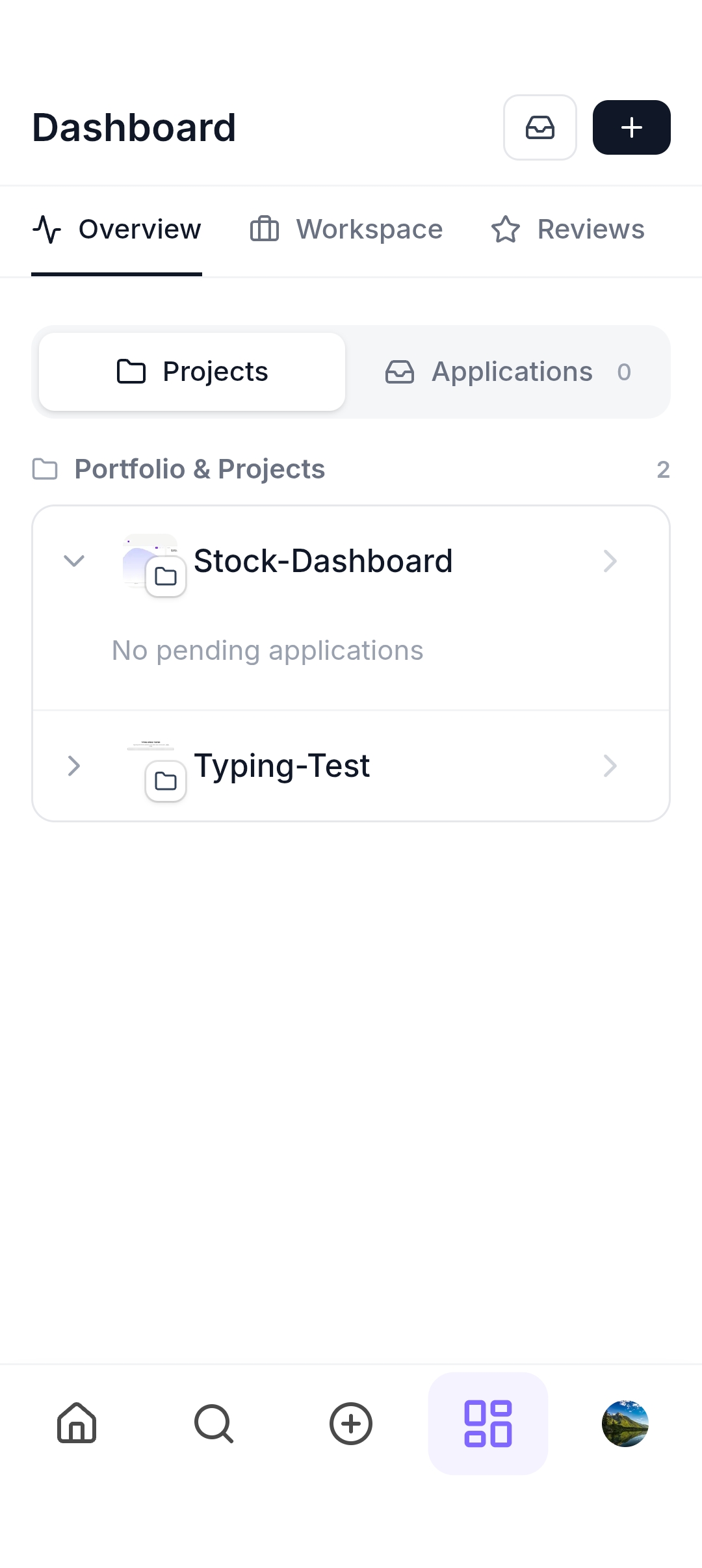 Project management screen in the Ovuge app